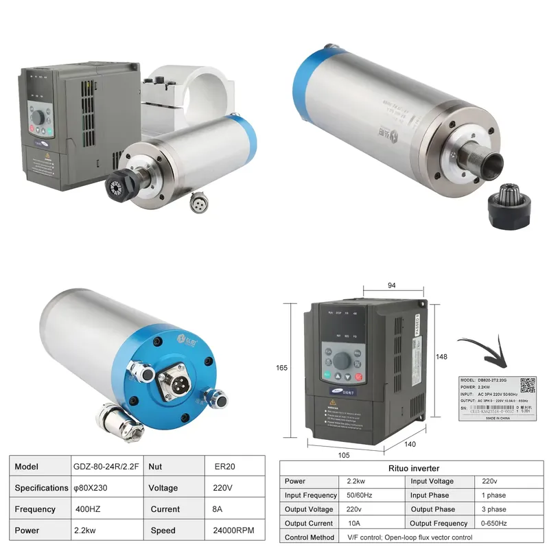 2026 Китайская фабрика: Компле – обзор и цена 2.2Kw Water Cooled Spindle Kit Vfd
